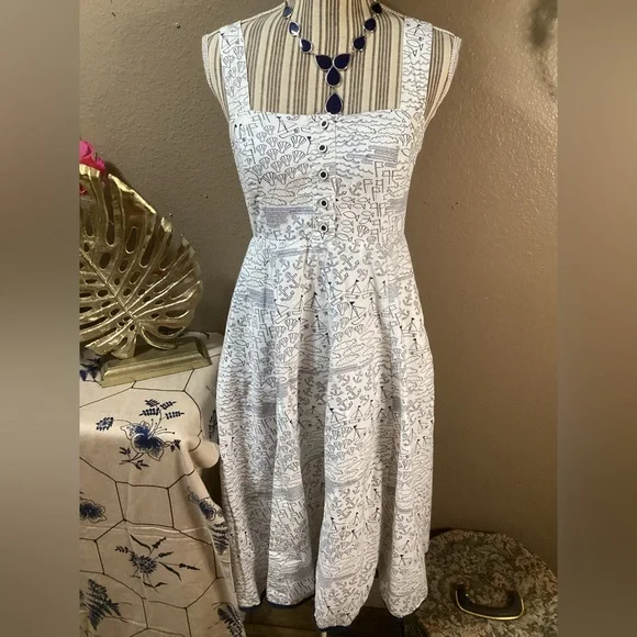 VINTAGE Navy and White Fit & Flare Dress - Picture 1 of 15